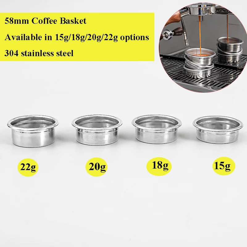 58-mm-Espresso-Filterkorb – Edelstahl 304, feines Netzgewebe, Optionen für 15 g/18 g/20 g/22 g verfügbar, Barista-Werkzeuge
