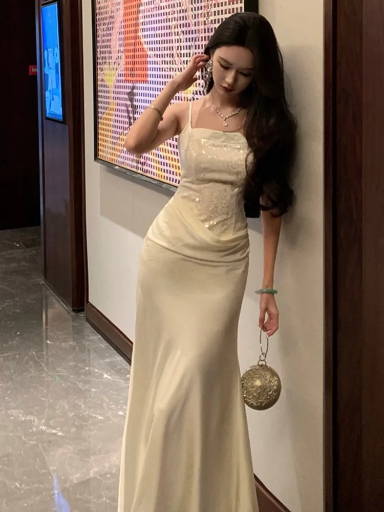 Sexy Spaghetti Strap Party Dress Women Elegant Sleeveless Slash Neck Evening Dresses Summer Spring Prom A-Line Vestidos Robe New