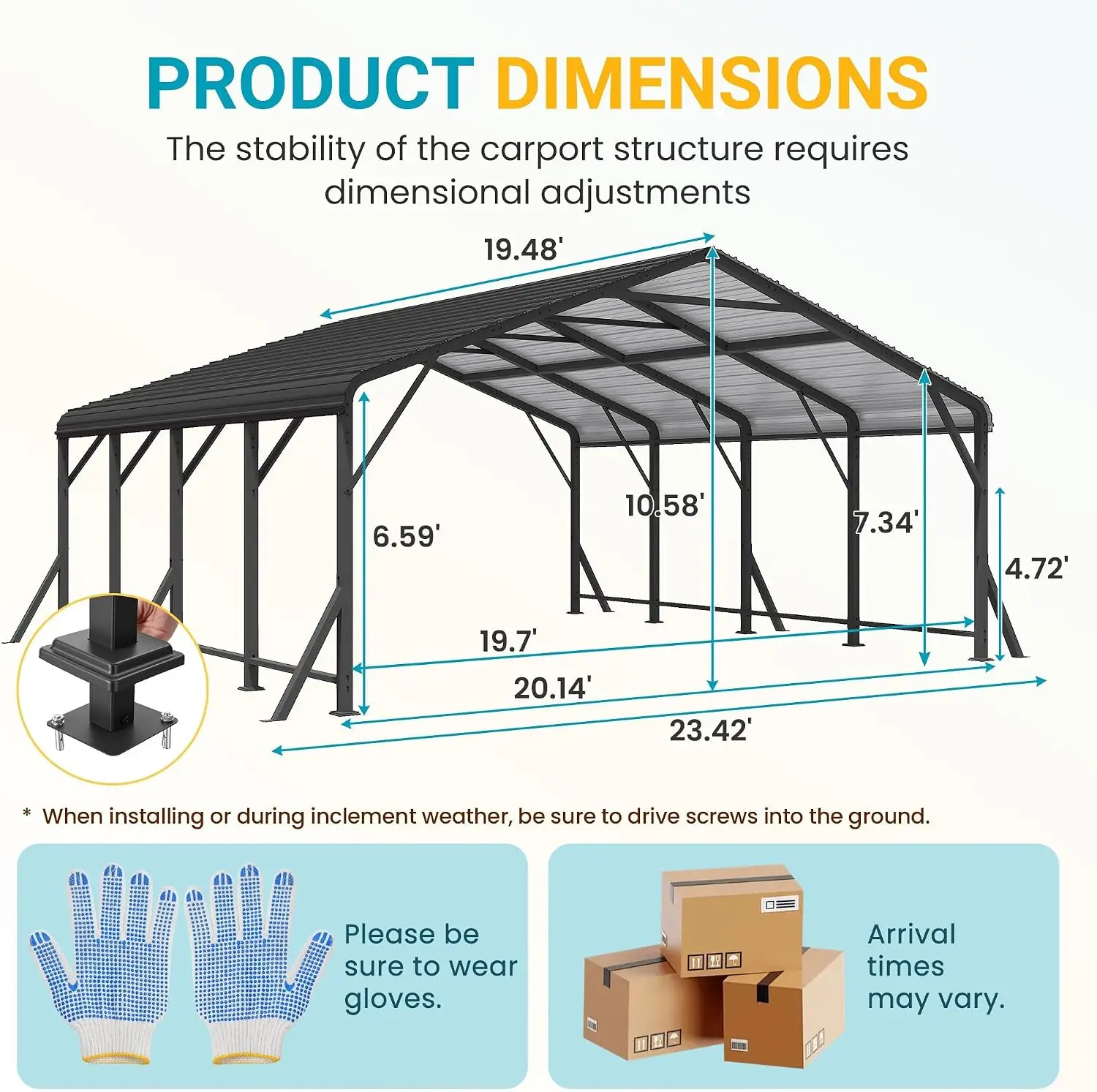 20' x 20' Carport, Metal Carport with Updated Roof & Enhanced Base, Heavy Duty Canopy Carports Garage, Vertaile for Car, Truck,