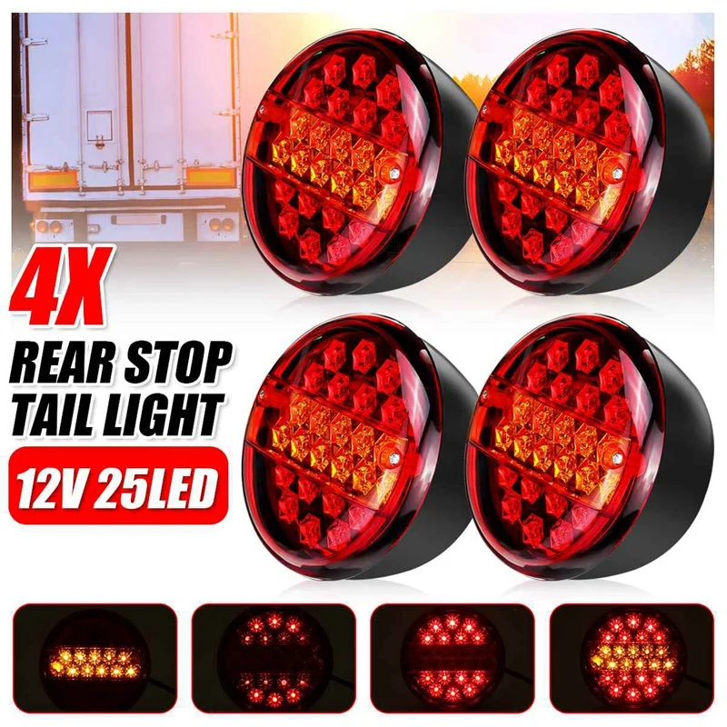 

12-24V 6.1 Inch 25LED Car Trailer Tail Light Turn Signal Lamp Round Brake Light Indicator Caravan Lorry Van Waterproof