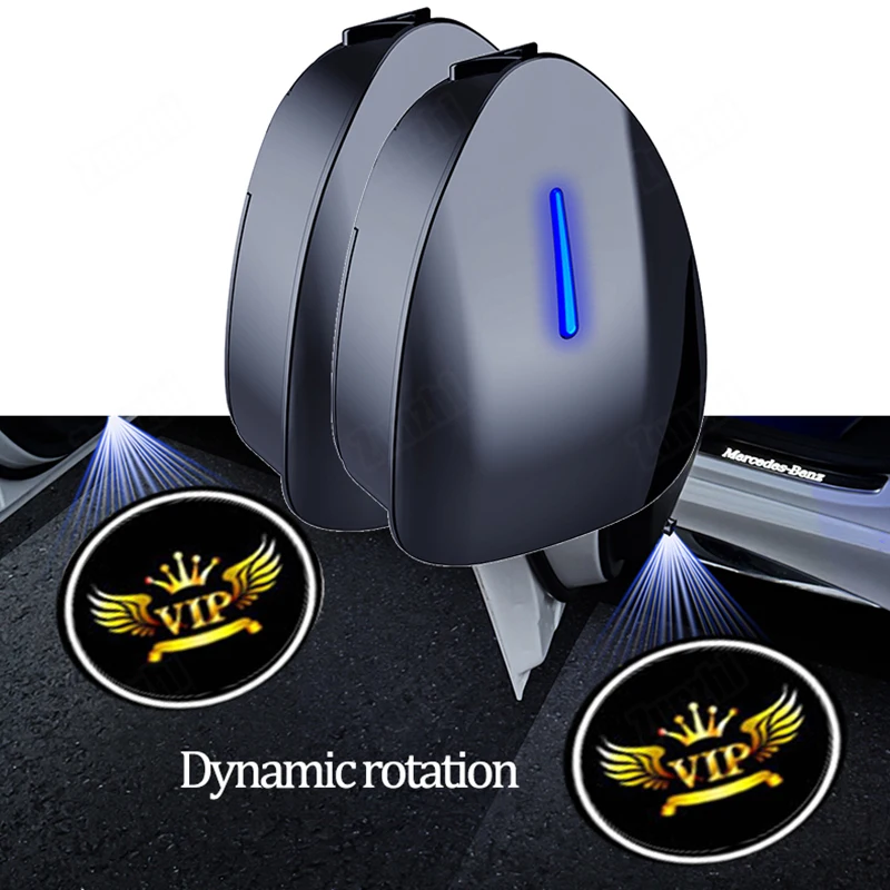 1/2/4PCS Luz de Boas-Vindas para Carro com Rotação Dinâmica Personalizável, Projetor de Logo LED, Lâmpada de Sombra Fantasma, Luzes Noturnas