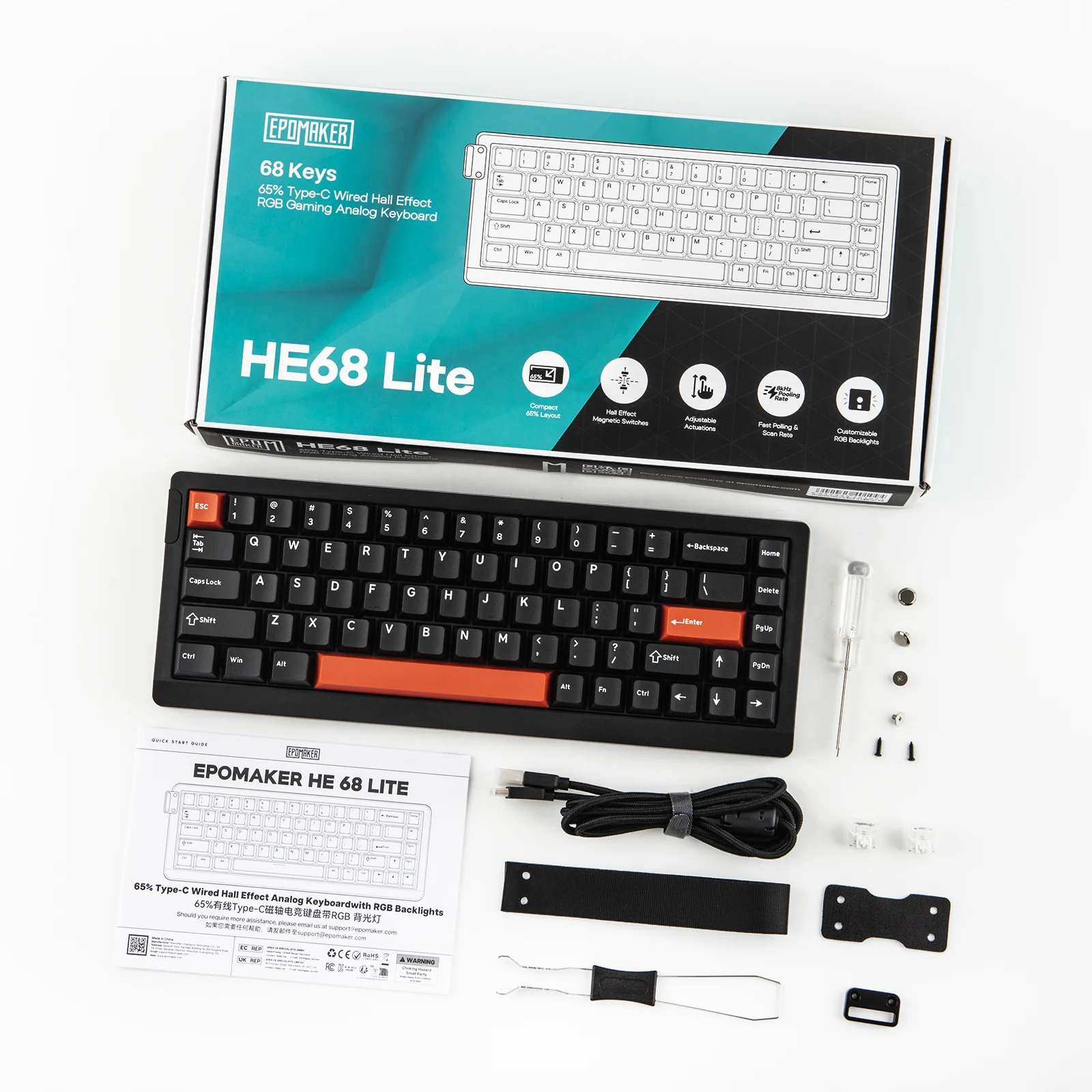 EPOMAKER HE68 Lite 65% ANSI US Layout Tray-Mounted Wired Hall Effect Magnetic Mechanical Keyboard DKS SOCD RGB Backlight image 6