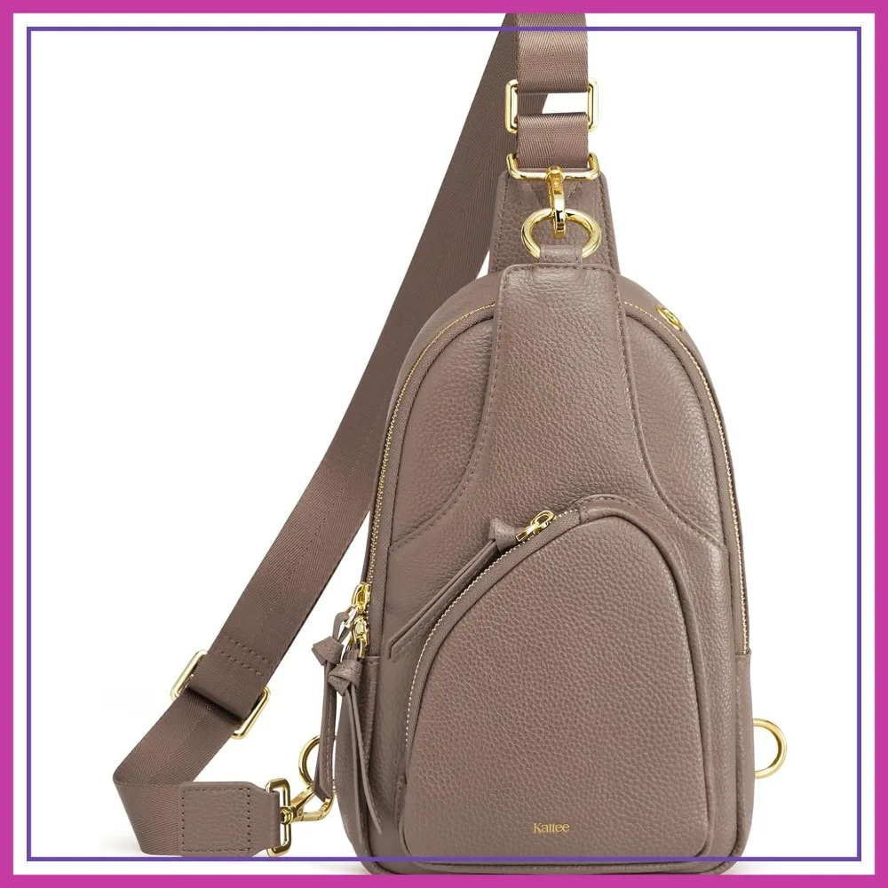 

Sling Bag for Women, Leather Fanny Pack Crossbody Purse, Small Chest Bag with RFID Blocking, Khaki
