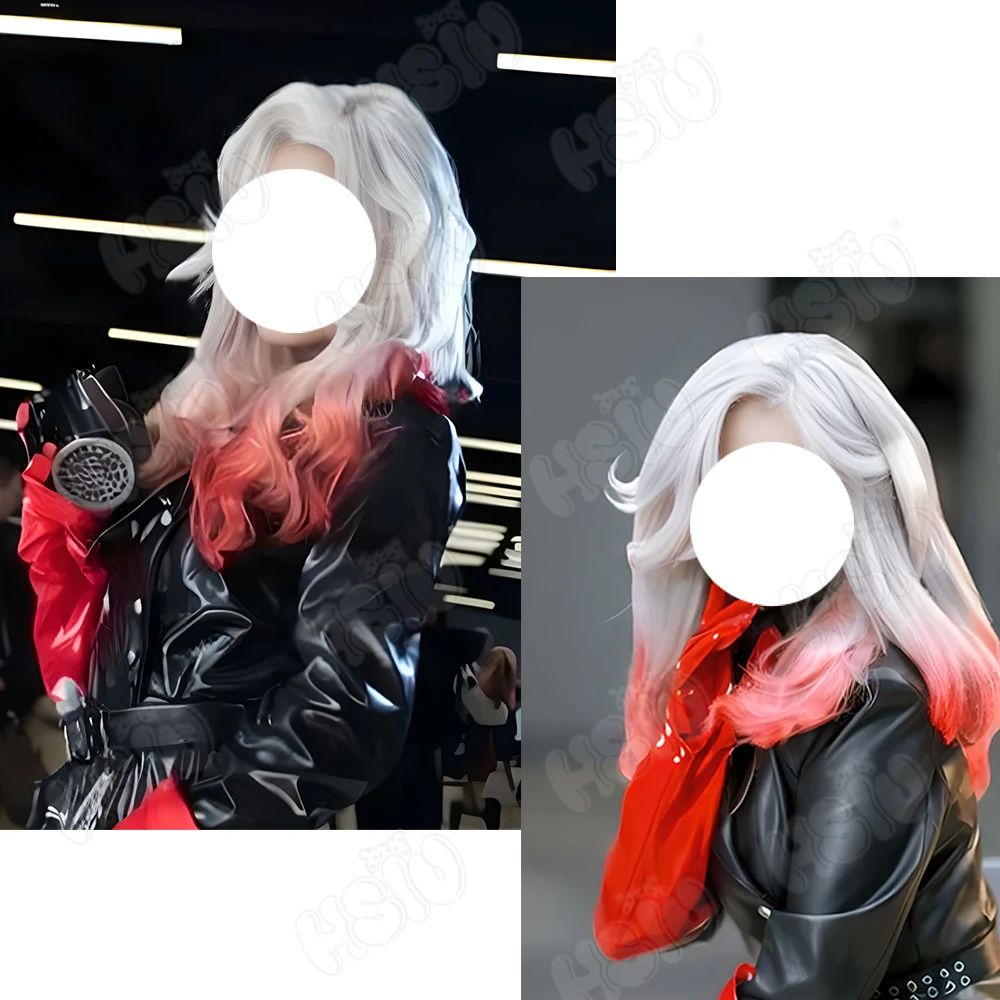 Ada Mesmer Wig Cosplay serat sintetis, wig sintetis identitas V, Wig Cosplay Ⅱ HSIU 」 warna abu-abu gradien rambut panjang merah + topi Wig