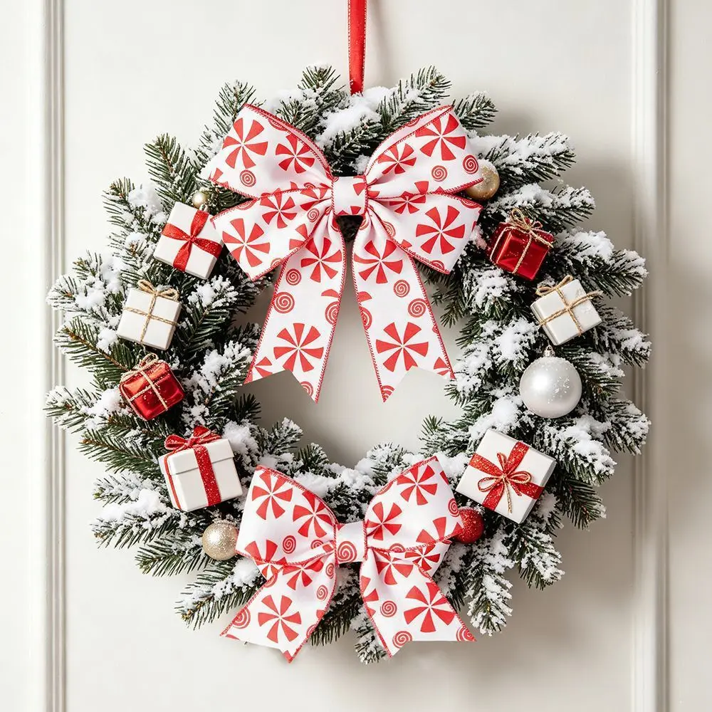 Candy Printed Christmas Bow Ribbon DIY Handmade Christmas Wrapping Ribbon Xmas Bows Decorative Xmas Tree Ribbon