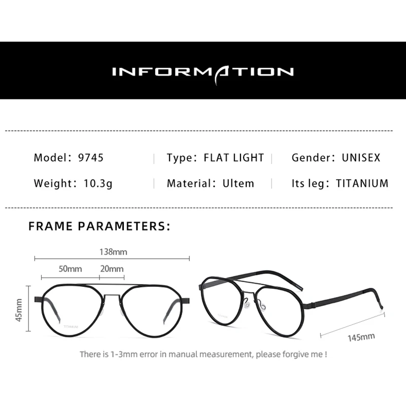 Reven Jate 9745 Optical Pure Titanium Round  Frame Prescription Eyeglasses Rx Men or Women Glasses for Male Female Eyewear