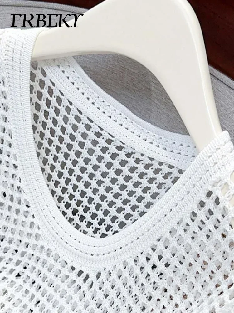 Streetwear Jumper Summer Hollow Thin Short Sleeve Loose Round Neck Knitwear Outerwears Oversized Sweater Women Korean Fashion