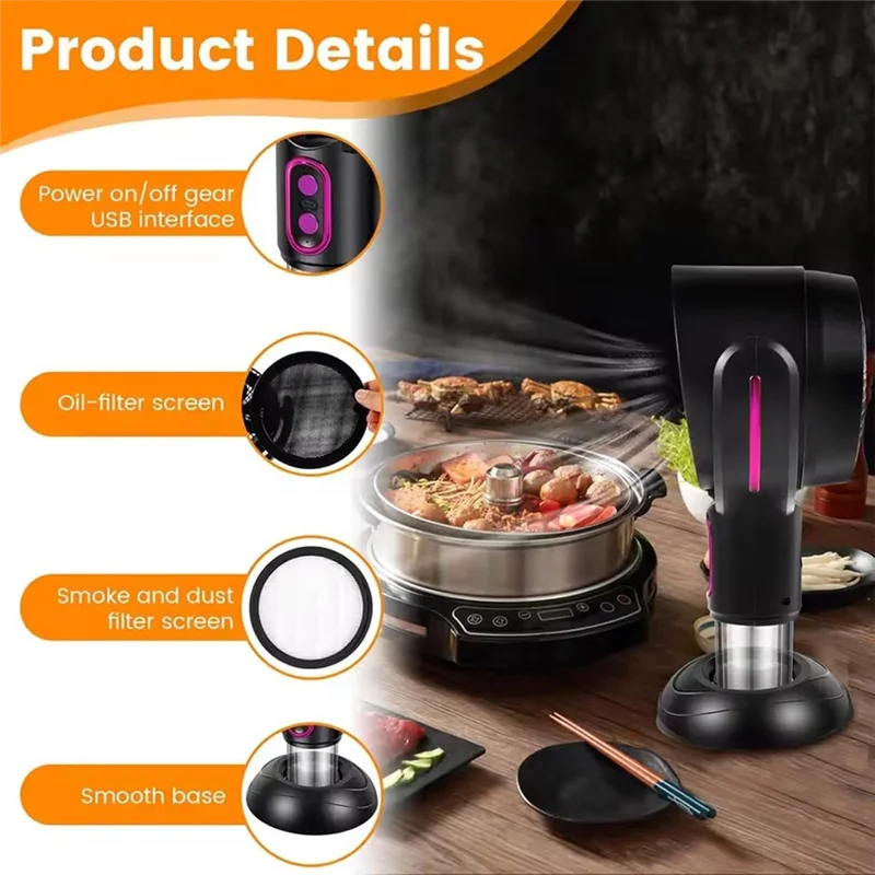 AT63-Purifier Fan,Removable And Washable Filter, Smoke Fan For Indoors,For Indoor BBQ,Hot Pot,(Purple,Charging Model)