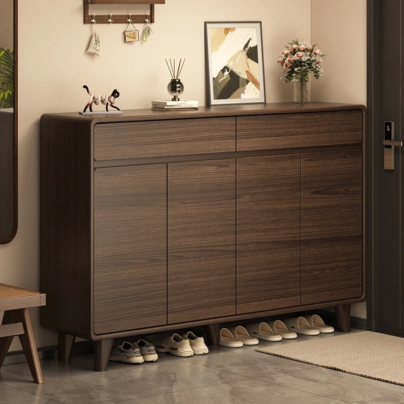 

New Chinese shoe cabinet household entrance indoor solid wood frame entrance new model