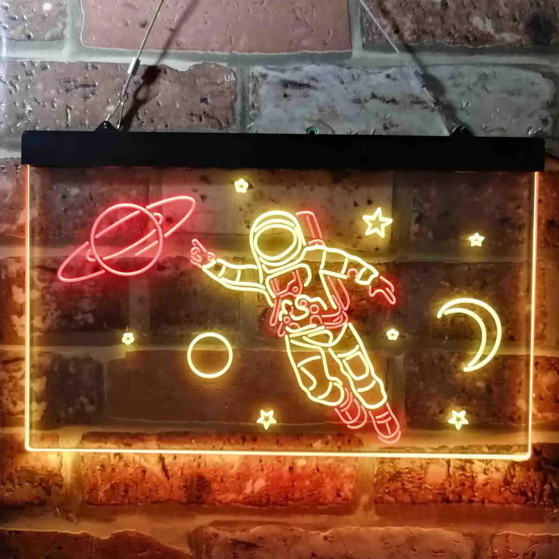 Astronaut among Planets and Stars Space Moon Dual Color Led Neon Sign st6-i3790