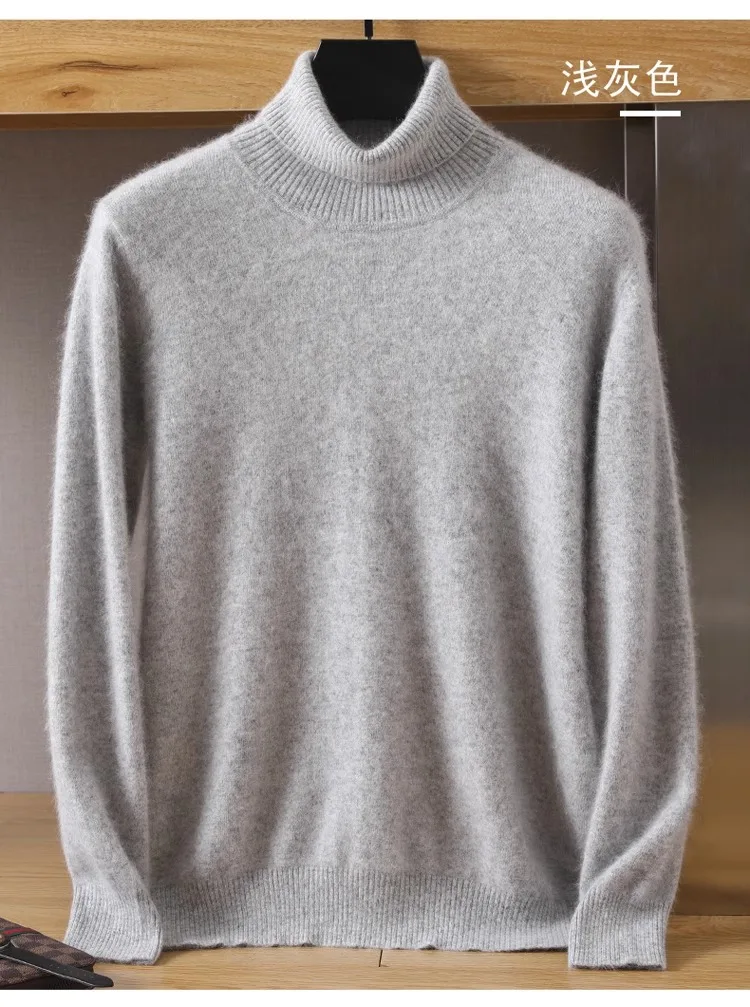Herren-Pullover aus 100 % reinem Nerz-Samt-Kaschmir mit hohem Revers, gestrickt, für den Winter, neue Oberteile, langärmelige High-End-Pullover – Detail 10