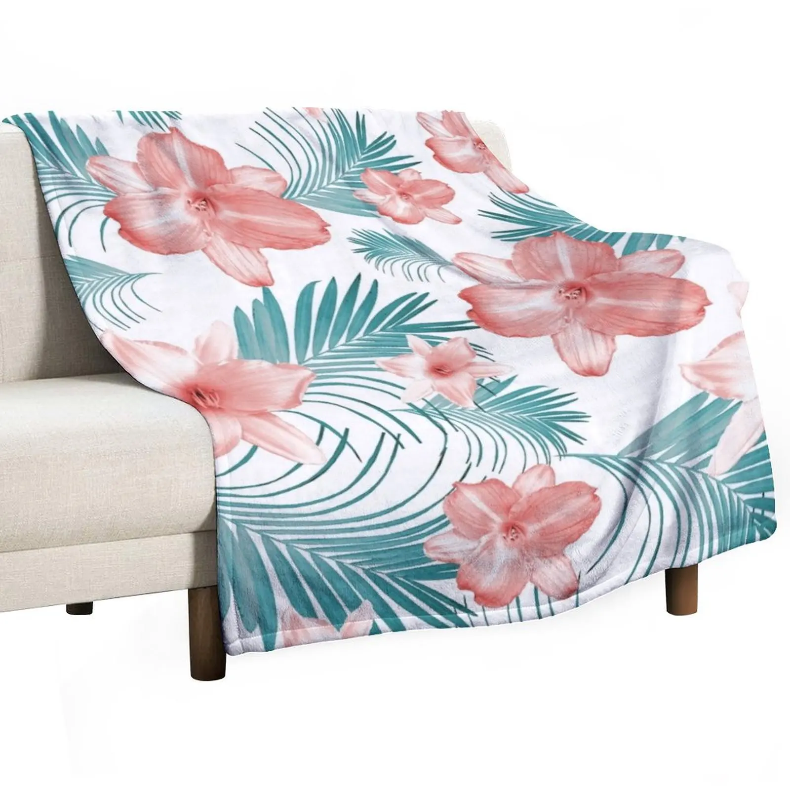 Tropical Flowers Palm Leaves Finesse #2 #tropical #decor #art Throw Blanket Cute Plaid For Sofa Thin Blankets For Sofas Blankets