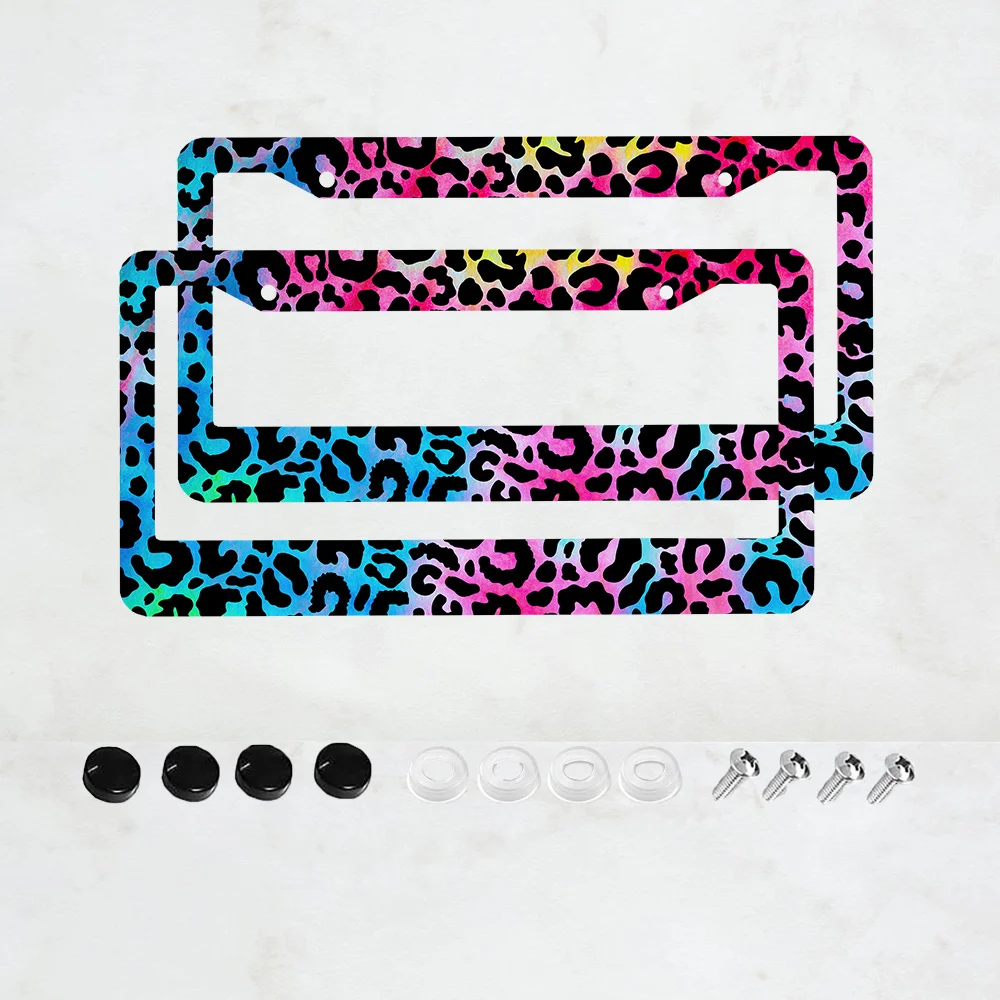 

Color Leopard Print Style License Plate Prame Rust-Proof Auto Parts License Plate Decorative Screws Fit Standard 2 Holes