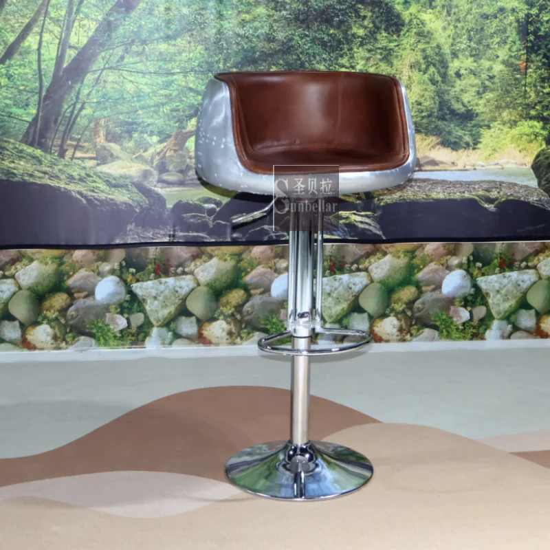 

Loft Industry bar Furniture bar Stool Chair Luxury Genuine Leather Aluminium Back Swivel Adjustable High bar Counter Chair