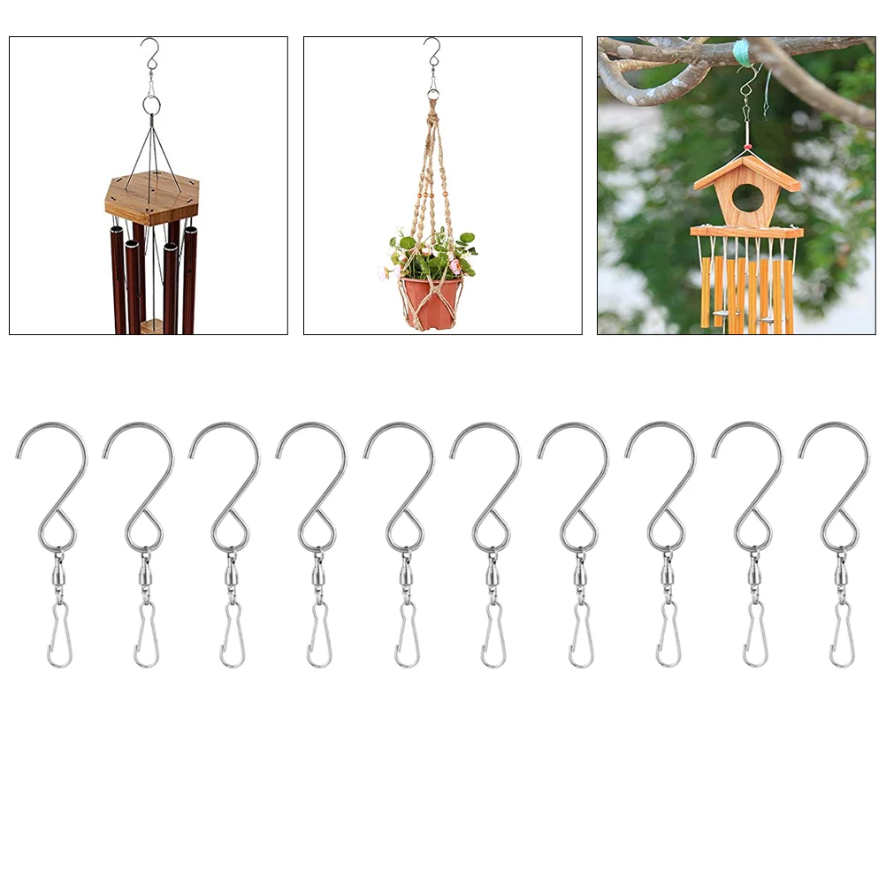 10 PCS Metal Wind-Turning Hook Hanging Spinners for Garden Swivel Hooks Crystal Clip up