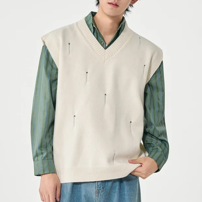 

New Men's Leisure Sweater Vest Korean Fashion Comfortable Streetwear Sleeveless Pullover Men Trendy High-quality Knitwear Vests