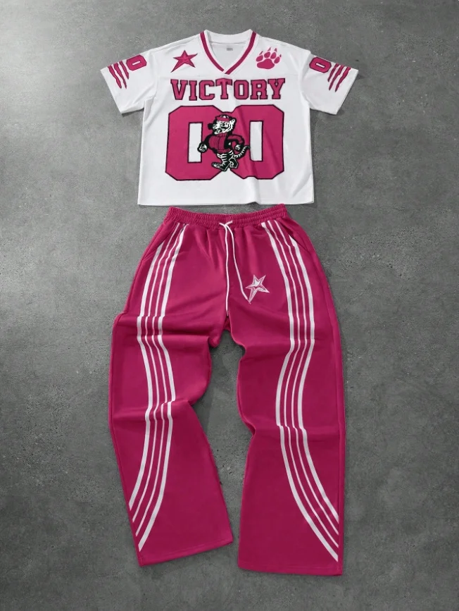 Spring and Autumn Short Sleeve Set American Y2K Hip Hop Digital Street Fashion Men's 3D Adult Short Sleeve Wide Leg Pants