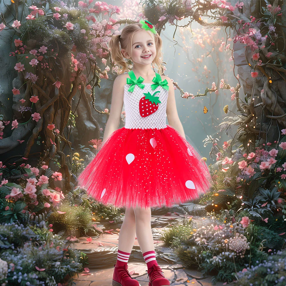 Niedliches Baby-Ballett-Tutu, Erdbeer-Spitzen-Prinzessinnenkleid, Kinder-Geburtstagskostüm, Rollenspiel-Wassermelonen-Weihnachtskleid, Geschenk – Detail 7