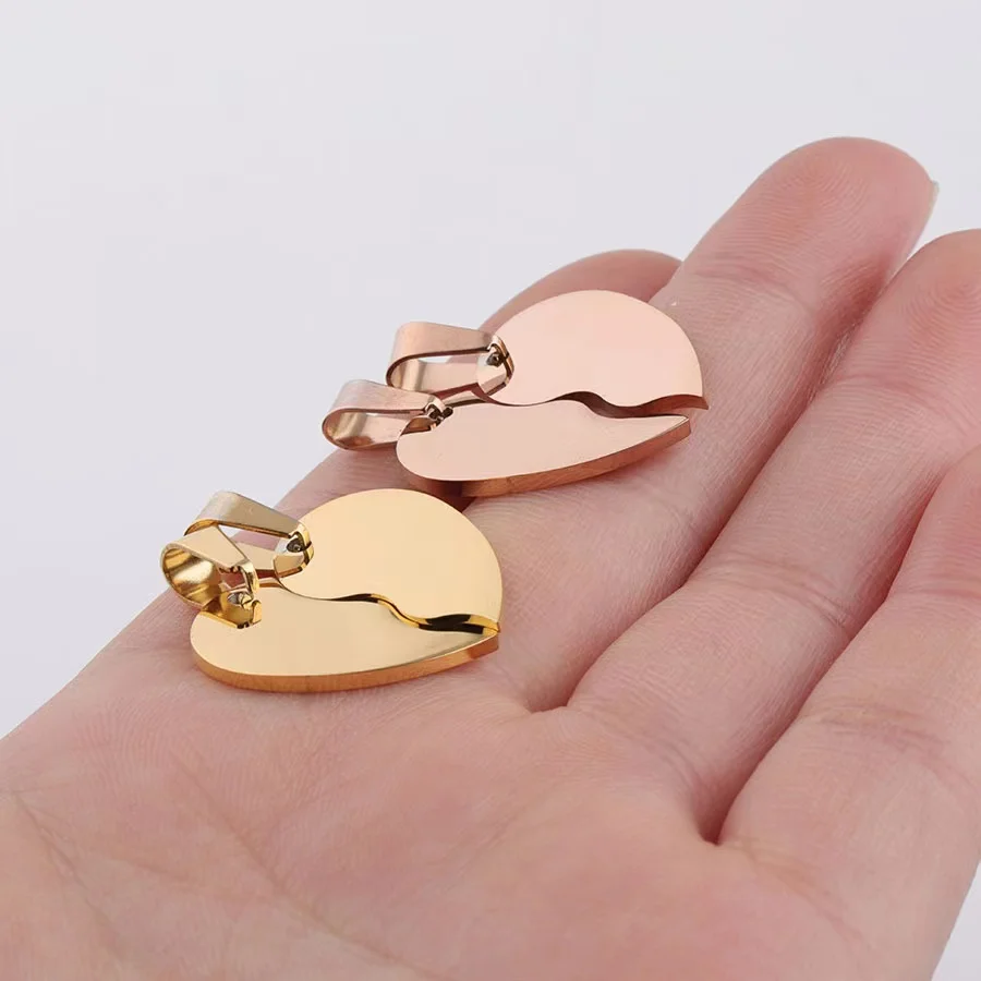 10Pairs/Lot Stainless Steel Broken Heart Charms Stitching Matching Two Halves Split Heart Charms For DIY Custom Necklace
