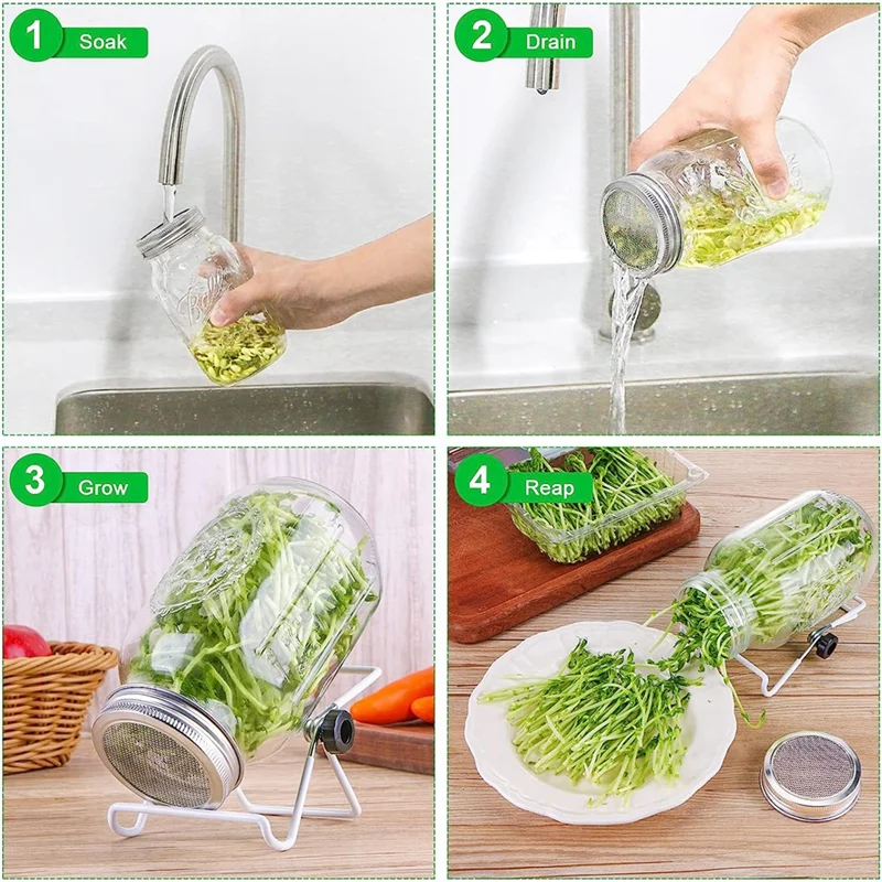 PZHI-Sprouting Kit,Stainless Steel Sprouting Jar Lids Stands Jar Screen Lids For Regular Mouth Jar Canning