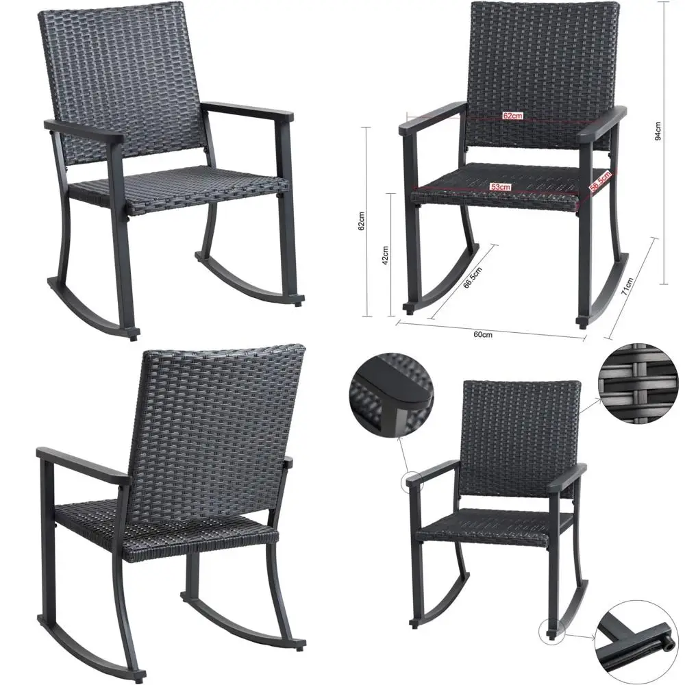 

Outdoor Patio Rocking Chair, Metal Frame, All Weather Wicker, Black