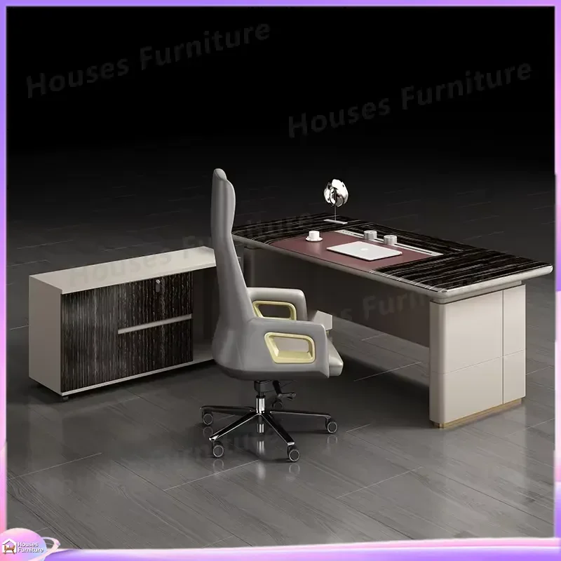 L Shaped Executive Desk Modern Office Furniture CEO Manager Table Large Workstation with Drawers Commercial Business Desk