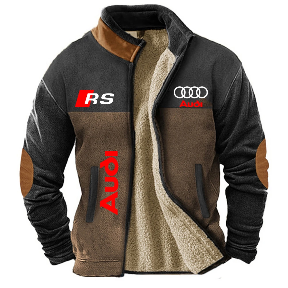 Audi winter jacket men's thick standing collar jacket men's fur lining cloth dad grandpa warm coat winter new lamb wool top