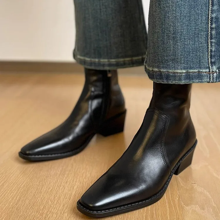

Short boots women's 2025 autumn and winter versatile Chelsea boots thick heel boots pointed toe women's boots