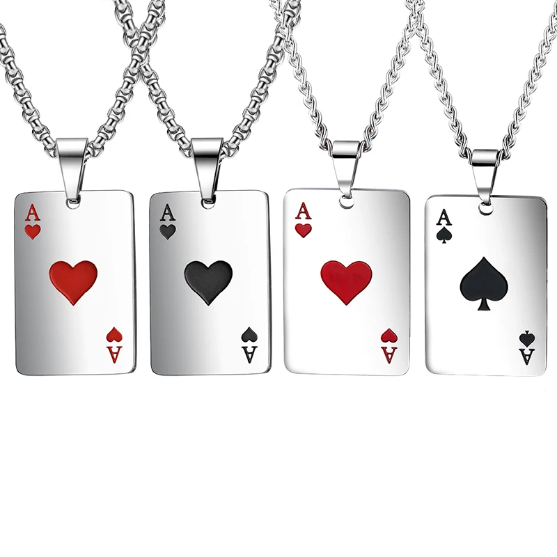 Stainless Steel Poker Card Ace of Spades Pendant Chain Necklace For Women Men Playing Cards Jewelry Hip Hop Jewelry Gift