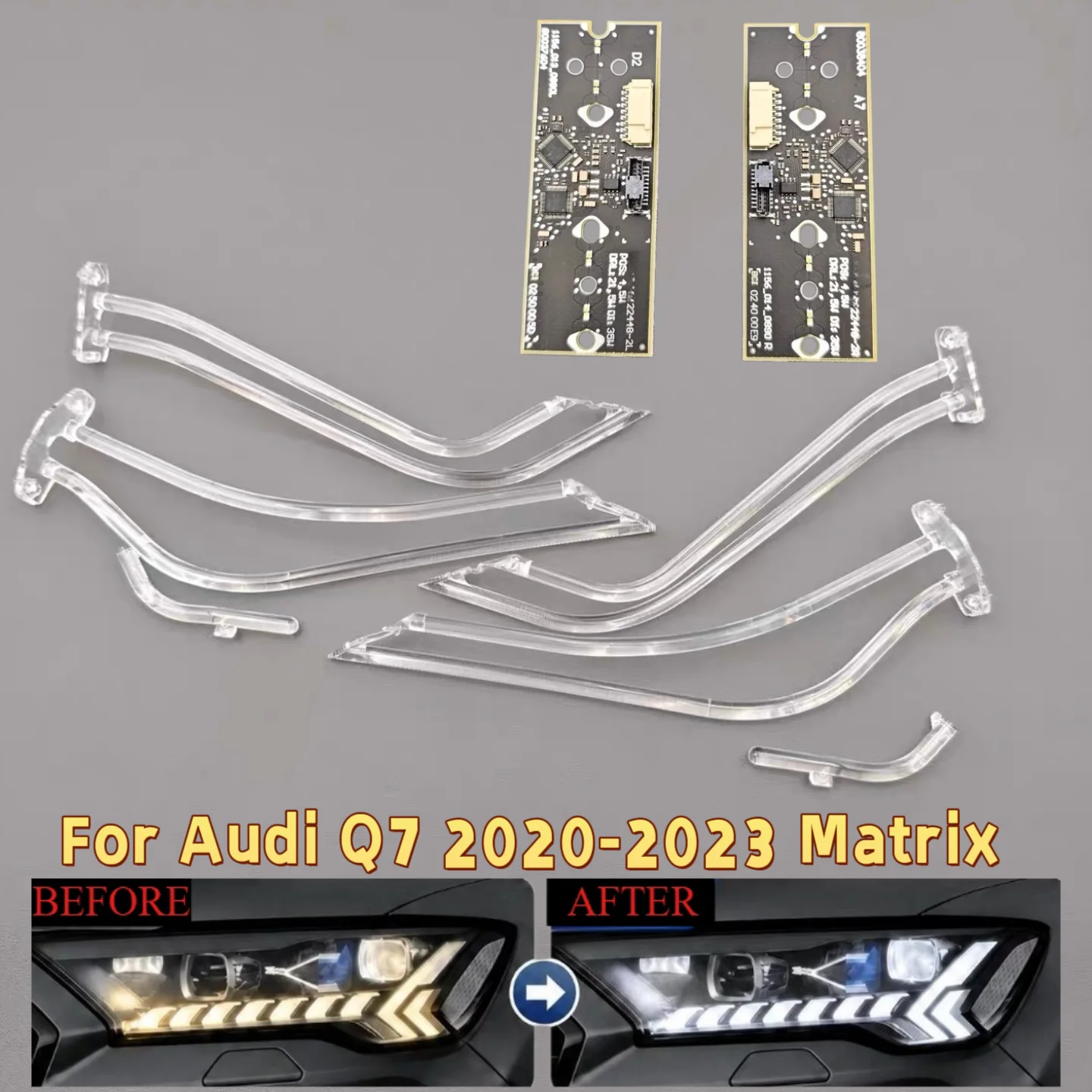 For Audi Q7 2020 2021 2022 2023 Matrix Headlight Tube White Daytime Running Light Guide Strip Light Guide Bar Car Accessories