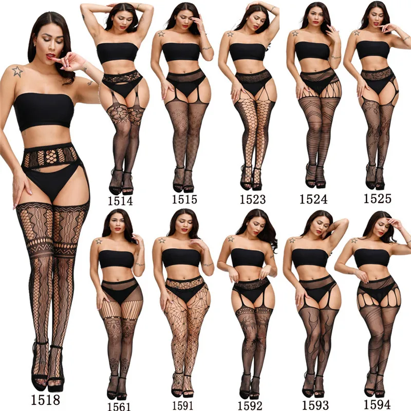 

Plus Size 4XL Fishnet Stocking Sexy Women Tight Open Crotch High Waist Lingerie Garter Fishnet Pantyhose Crotchless Mesh Tight