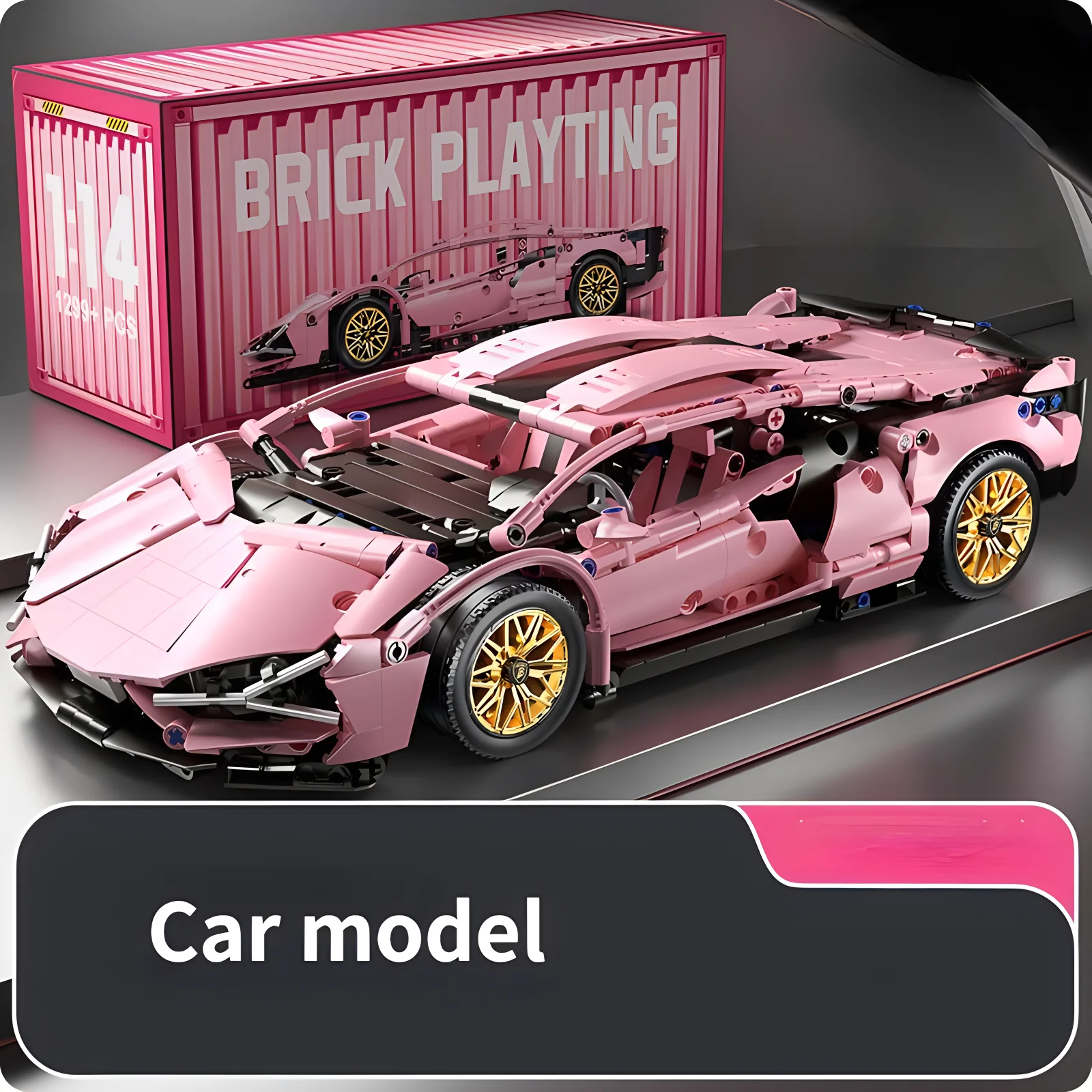 1:14 Pink Sports car RC Toy Car Building blocks Toy Birthday Gift MOC Sports Car Model (1314+ particles)