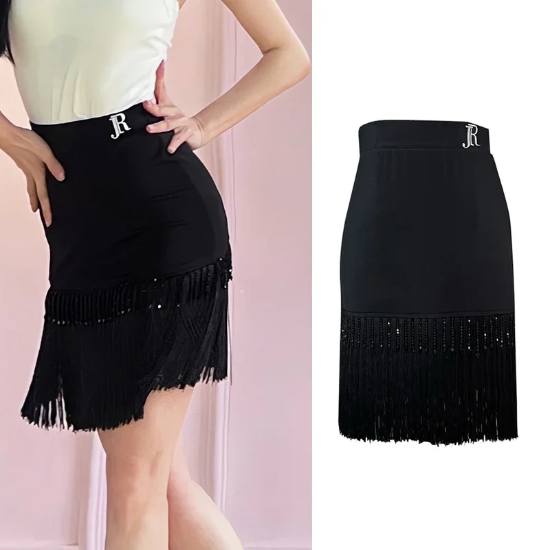 

Sexy Black Tassel Skirts Chacha Rumba Samba Tango Latin Dance Skirts Performance Clothes Women Latin Dance Skirt
