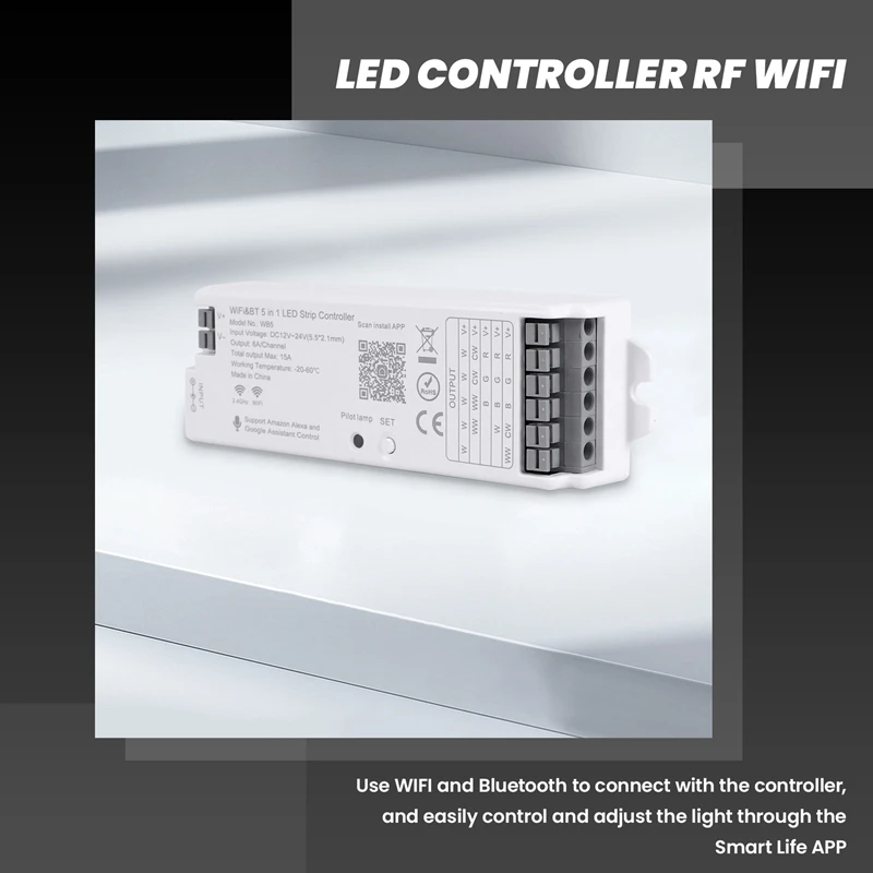 WB5 RF Wifi Bluetooth LED Strip Controller RGB CCT RGBW 5In1 Dimmable DC12-24V Lights Controller For Smart Life APP