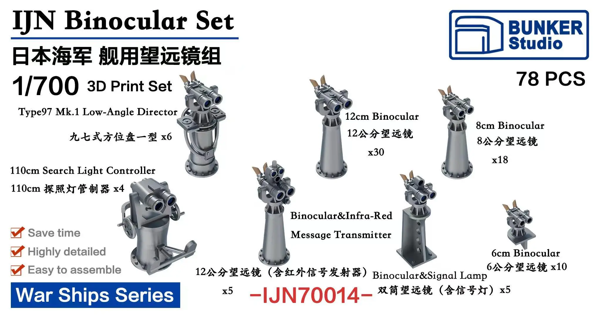 BUNKER IJN70014 1/700 War Ships Series IJN Binocular Set 3D Print Set