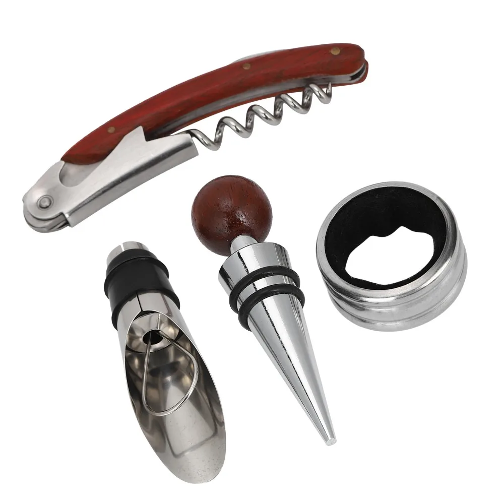 4 piece Portable Multi-Functional Wine Bottle Opener Kit Wine Pourer Gift Set Bottle Opener Set Home