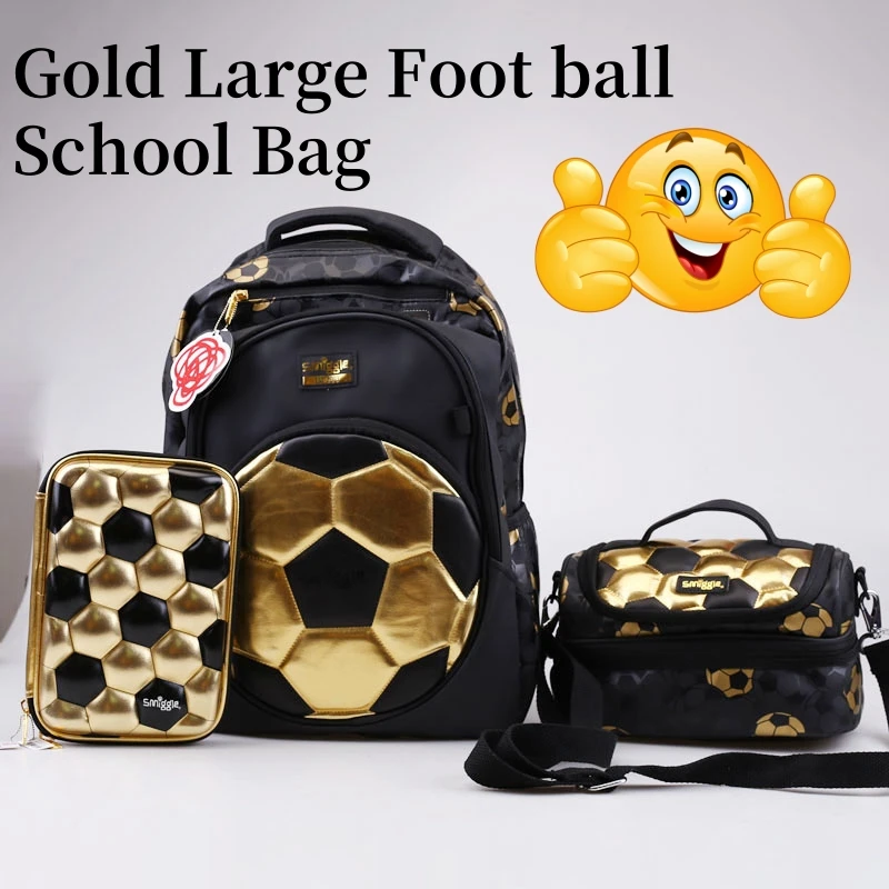 Australia Original Smiggle Gold Large Soccer Book Bag Pencil Case Kids School Shoulder Bag Set Cool Gift