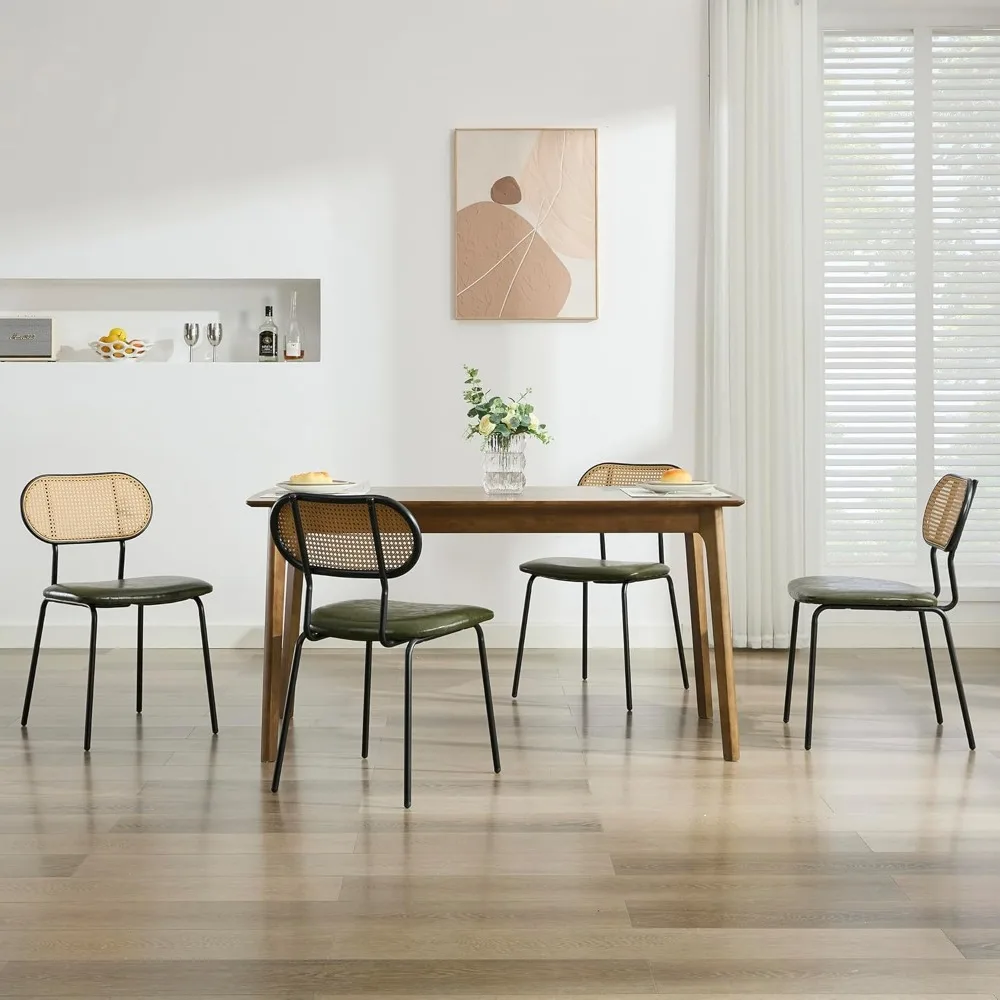 식사용 커피 의자, 등나무 주방 의자 4개 세트 GreenLeather Boho 식당 의자 Mid Century, 커피 의자