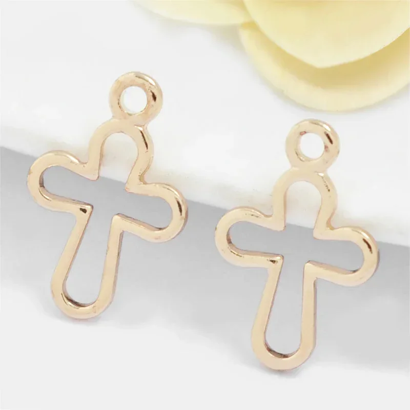 (1516)20PCS 8x12MM 24K Champagne Gold Color Plated Brass Crosses Charms Pendants High Quality Diy Jewelry Accessories