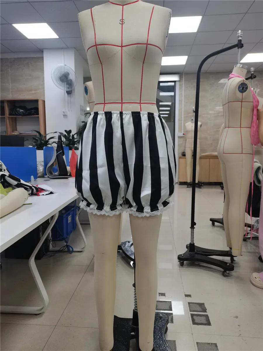 Damskie Szorty w Paski z Falbankami, Niska Elastyczna Talia, Koronkowe Wykończenie, Mini Bloomersy, Codzienne Letnie Szorty do Spania, Szorty do Noszenia na Ulicę