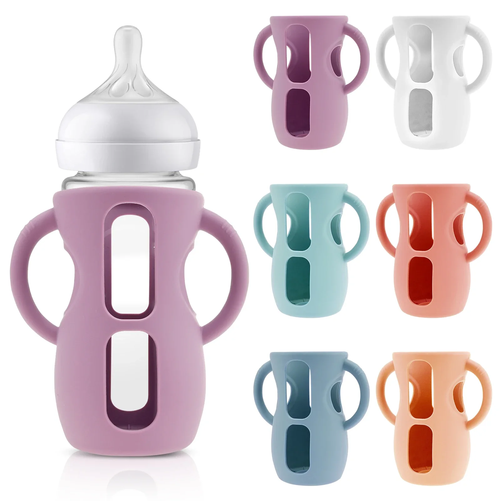 

6Pcs Silicone Baby Bottle Sleeves with Handle 240ml Glass Bottle Sleeve Anti Slip Food Grade Silicone Baby Bottle protect Cover