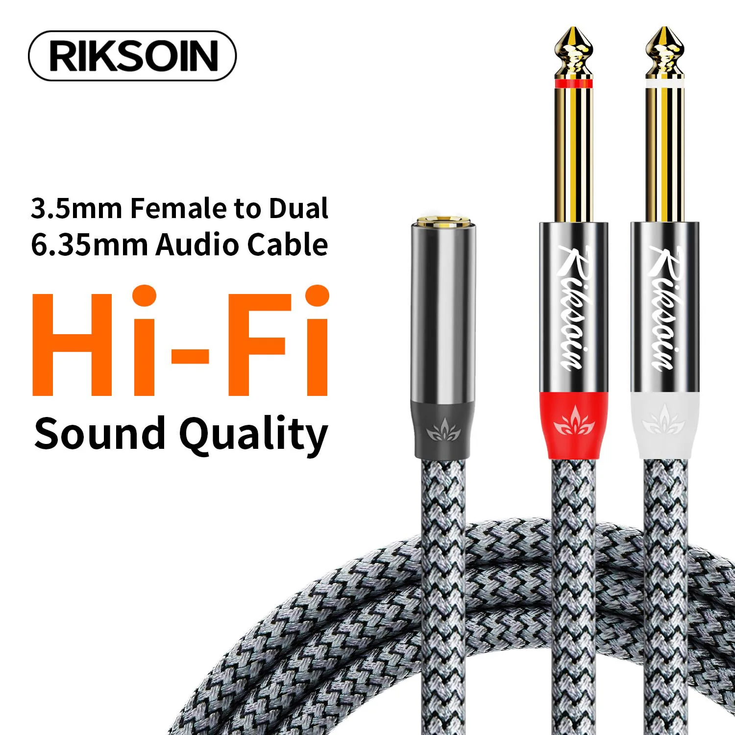 Cable de audio divisor en Y de 3.5mm hembra a doble 6.35mm TS macho, adaptador de minijack hembra a 2 monofónicos para amplificador, mezclador