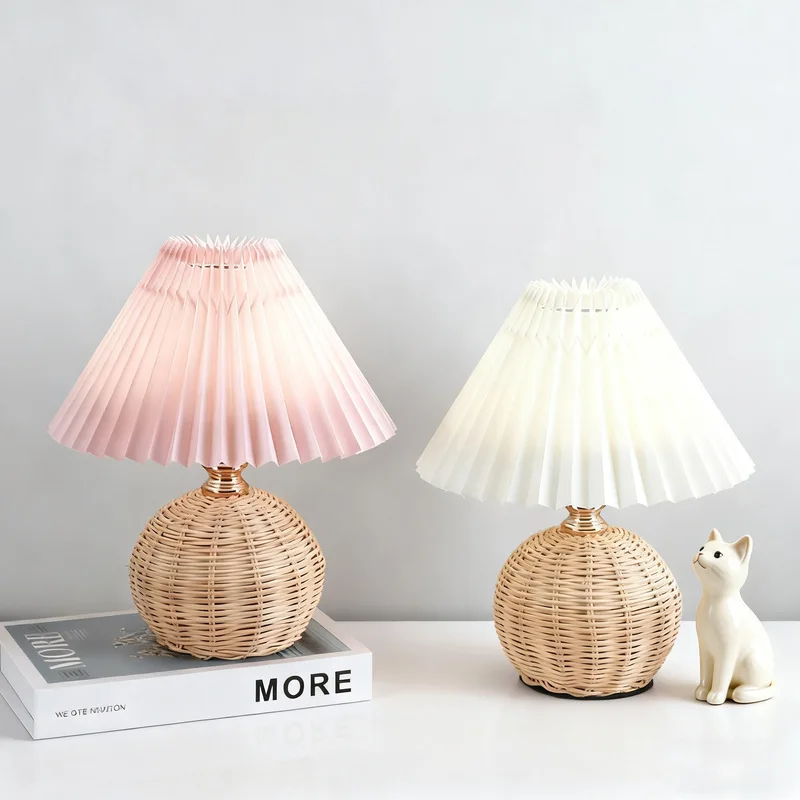 Beaded Shade Folded Wooden Lampshade Bedside Table Lamp Bedroom Creative Atmosphere Lamp Umbrella LED Night Light view 2