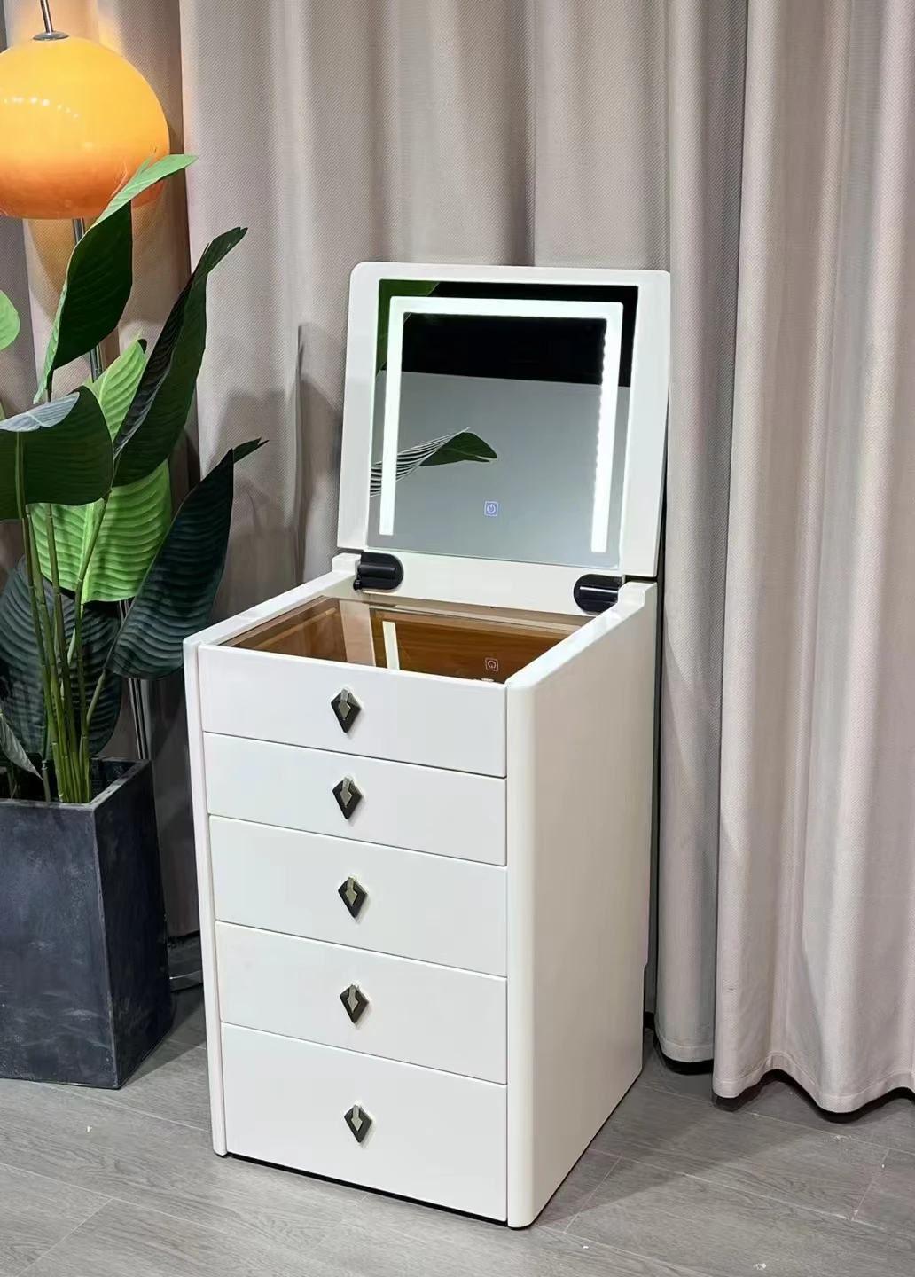 Modern Makeup Dresser | Simple Bedside Cabinet with Integrated Storage | Flip-Top Dressing Table for Small Spaces