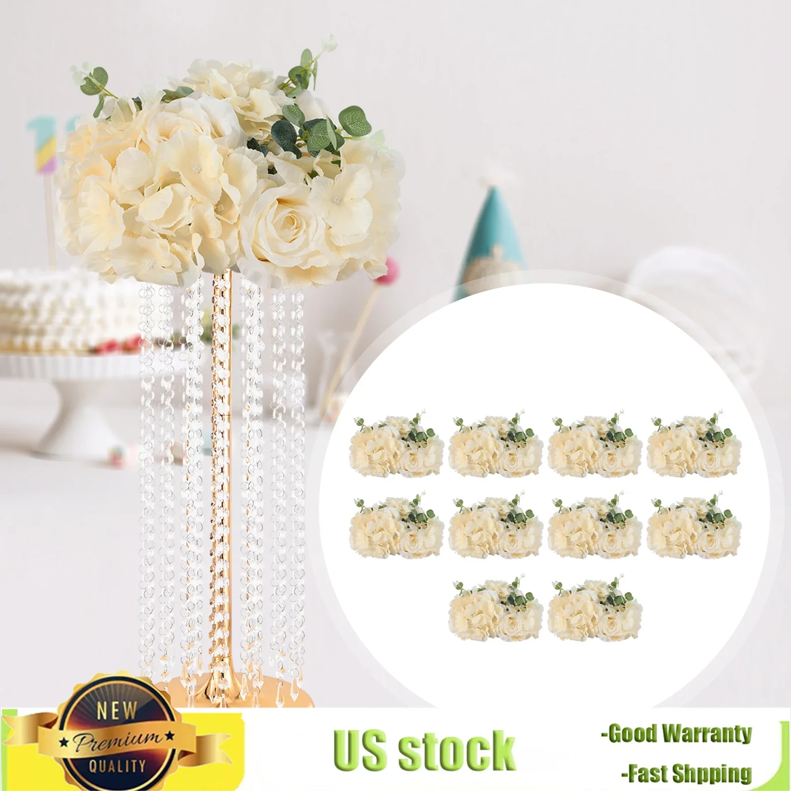 

10pcs Reusable White Fake Flowers Ball, DIY Home Table Decor, Artificial Champagne Rose Decorative Ball for Weddings & Banquets