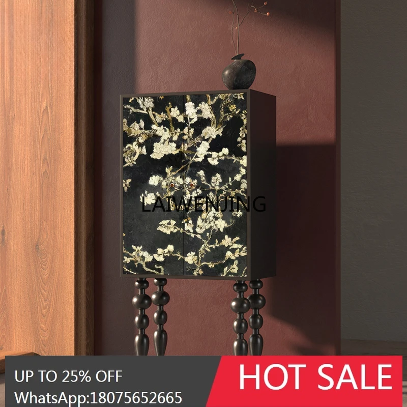 MJY French Edge Lacquer Art Painted Flower and Bird Decoration Living Room Entrance Locker