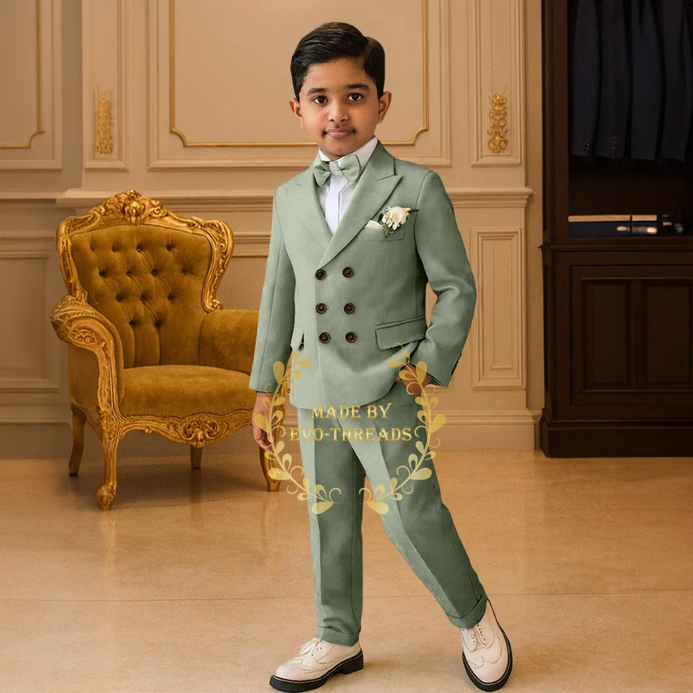

Детский костюм цвета шалфейной зелени, комплект из 2 предметов: двубортный пиджак и брюки, пошитый на заказ для мальчиков, для свадьбы, наряд для подружки невесты, на день рождения, смокинг