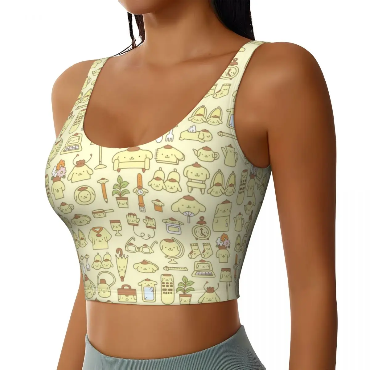 Custom High Impact Cute Pompom Purin Graffiti Sports Bra Women's Gym Workout Yoga Crop Top