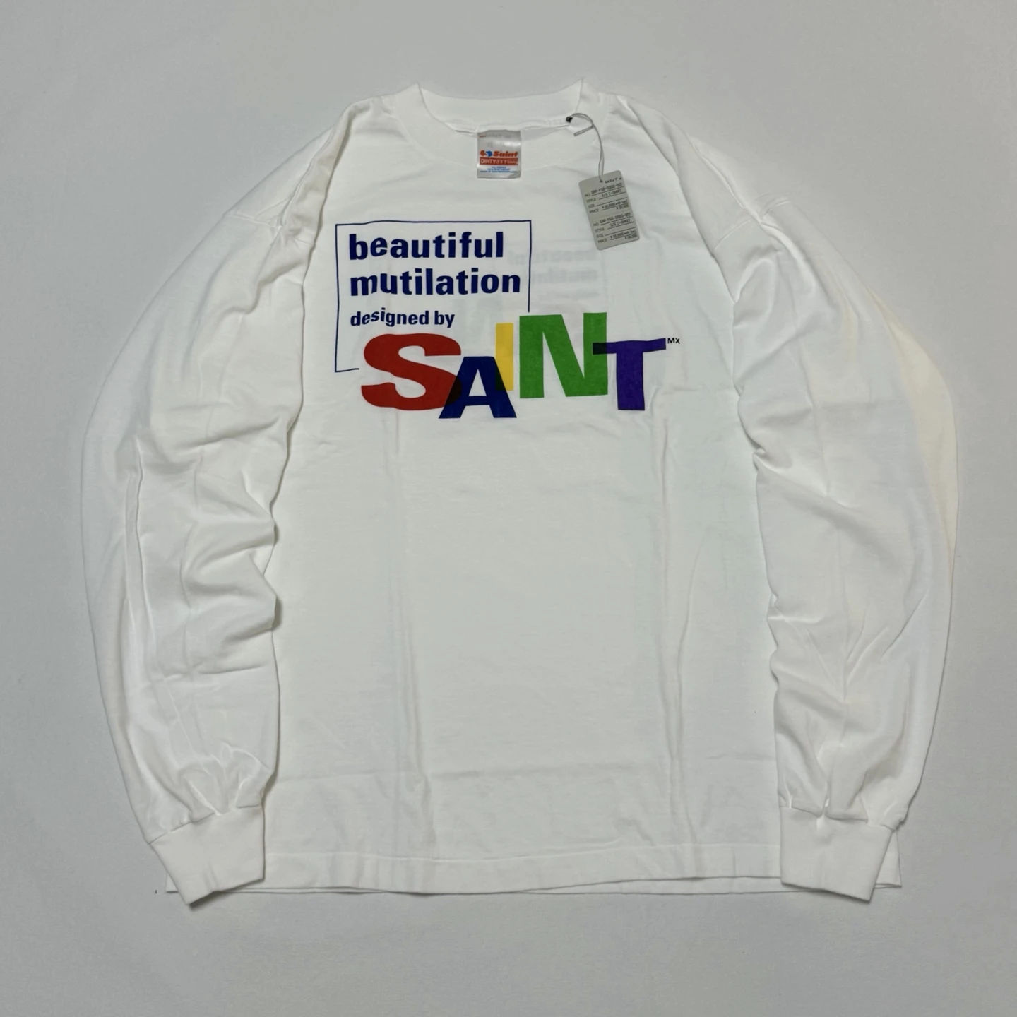 

Colorful SAINT Logo Vintage T Shirt Men Women Loose Heavy Fabric White Oversize Tee Tops T-Shirt