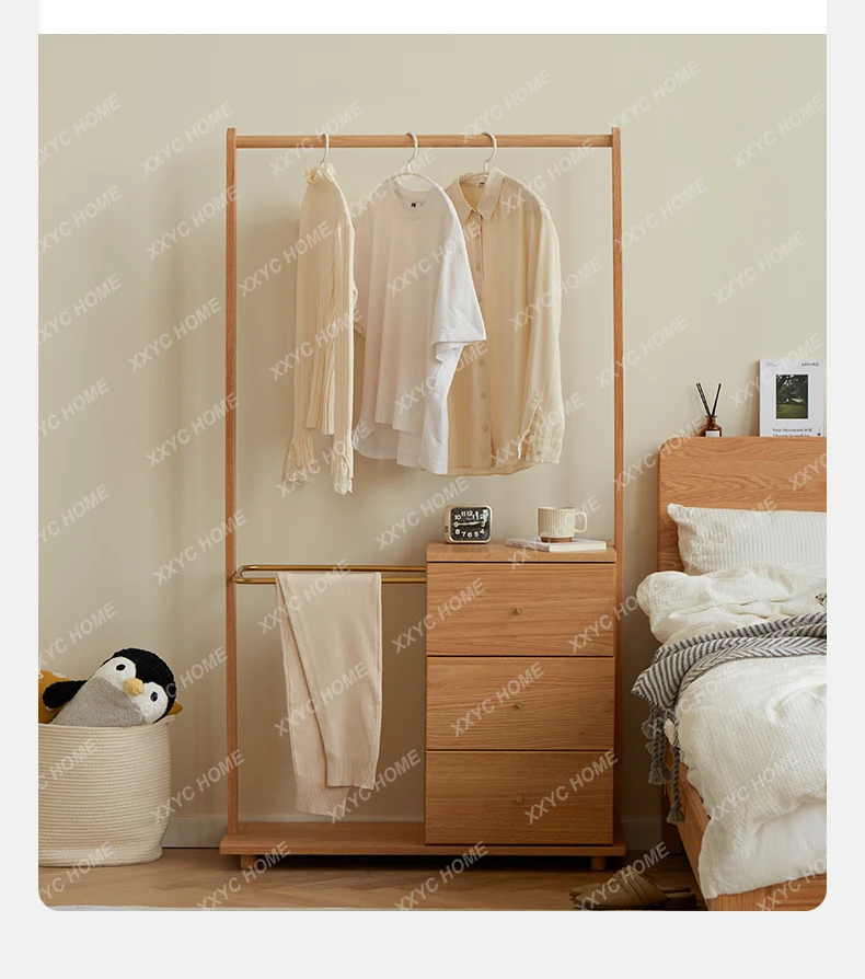 

Solid wood coat rack, oak entrance entrance floor with drawers, bedside table, integrated chest, hanging hanger